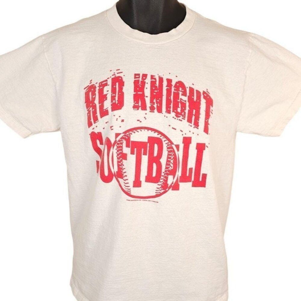 Vintage Red Knight Softball T Shirt Mens Size Medium White Y2K